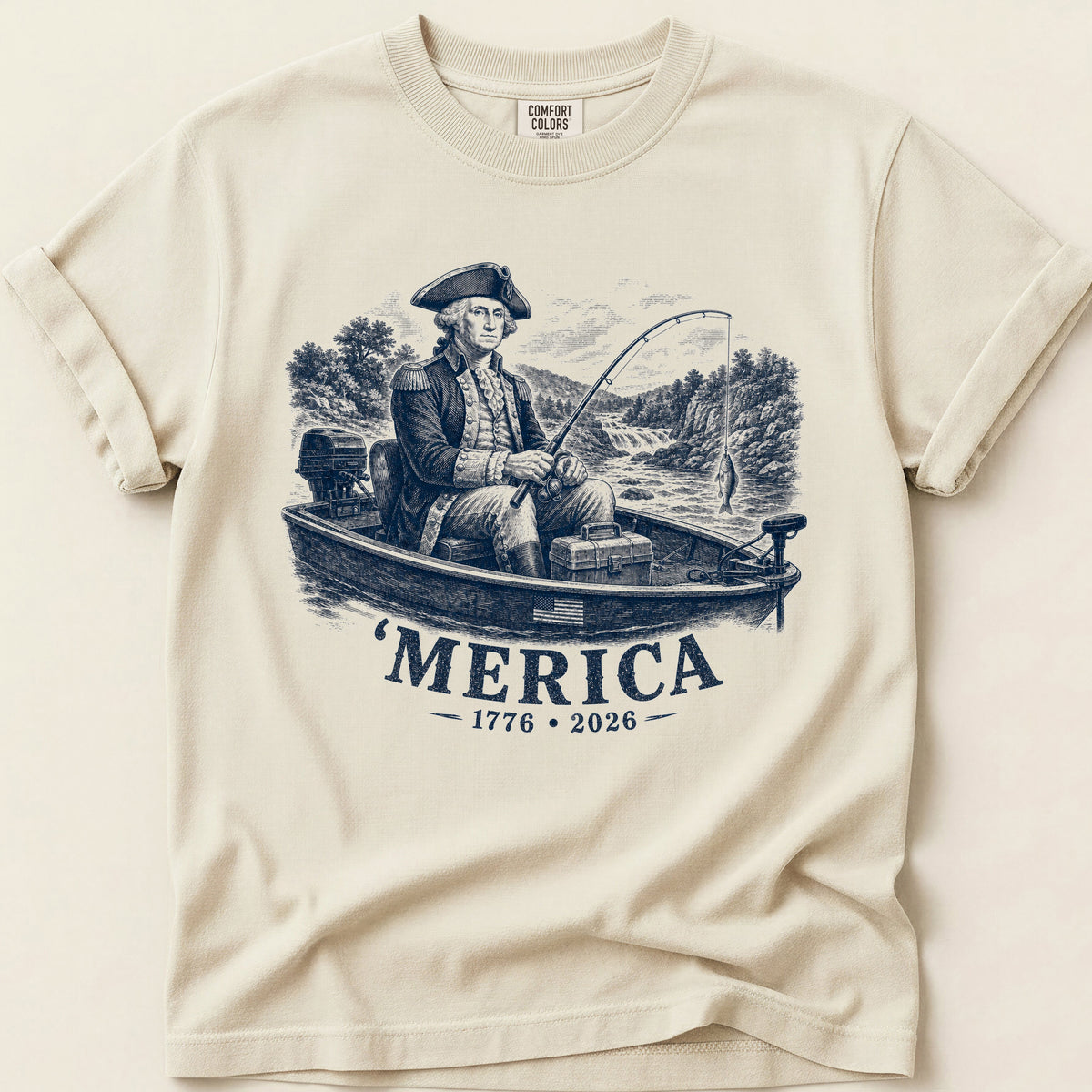 Merica Fishin T-shirt on Ivory