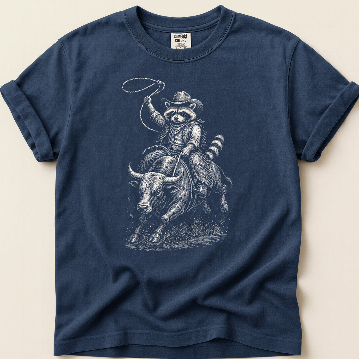 Rodeo Raccoon T-shirt on Navy