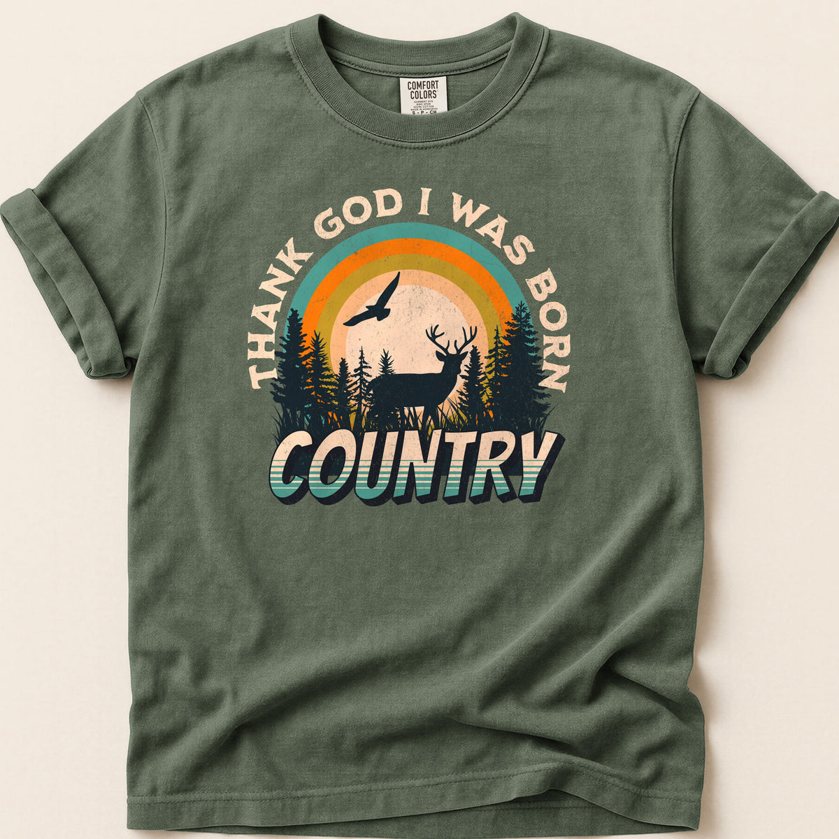 Thank God I Was Born Country T-shirt on Moss