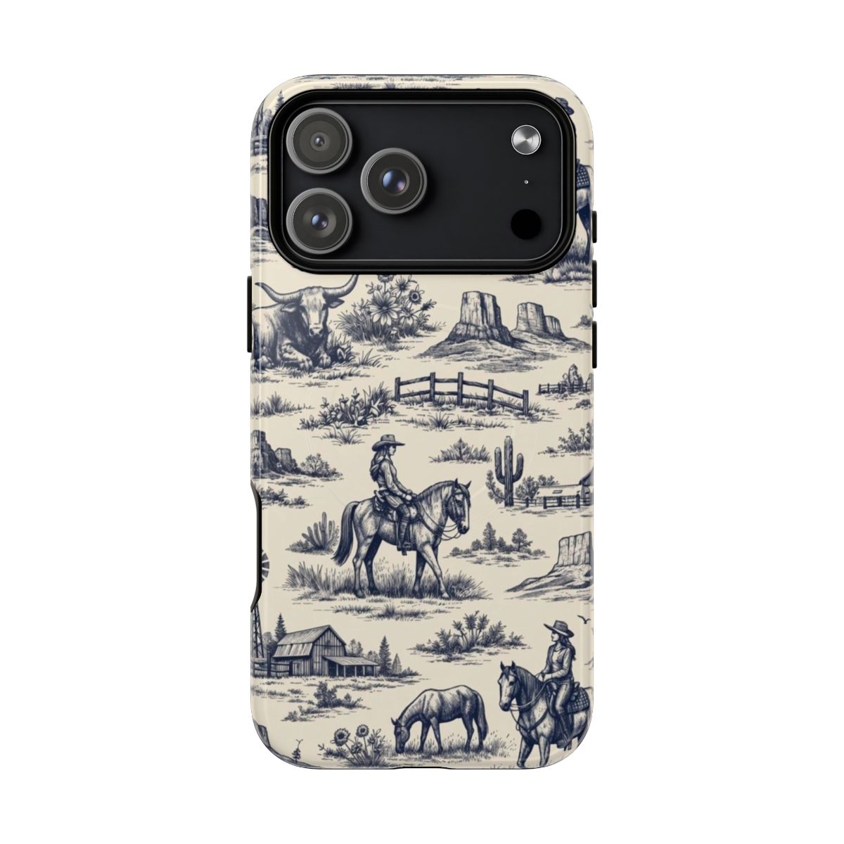 Western Toile Navy Magnetic Case