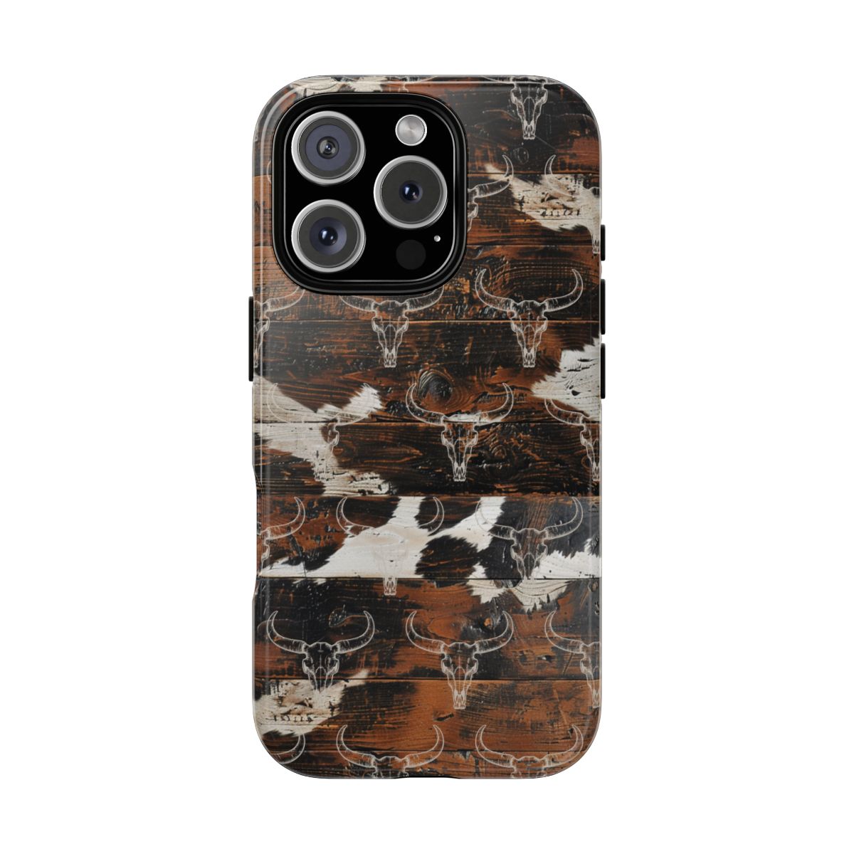 Wooden Cowhide Bull Skull Tough Case