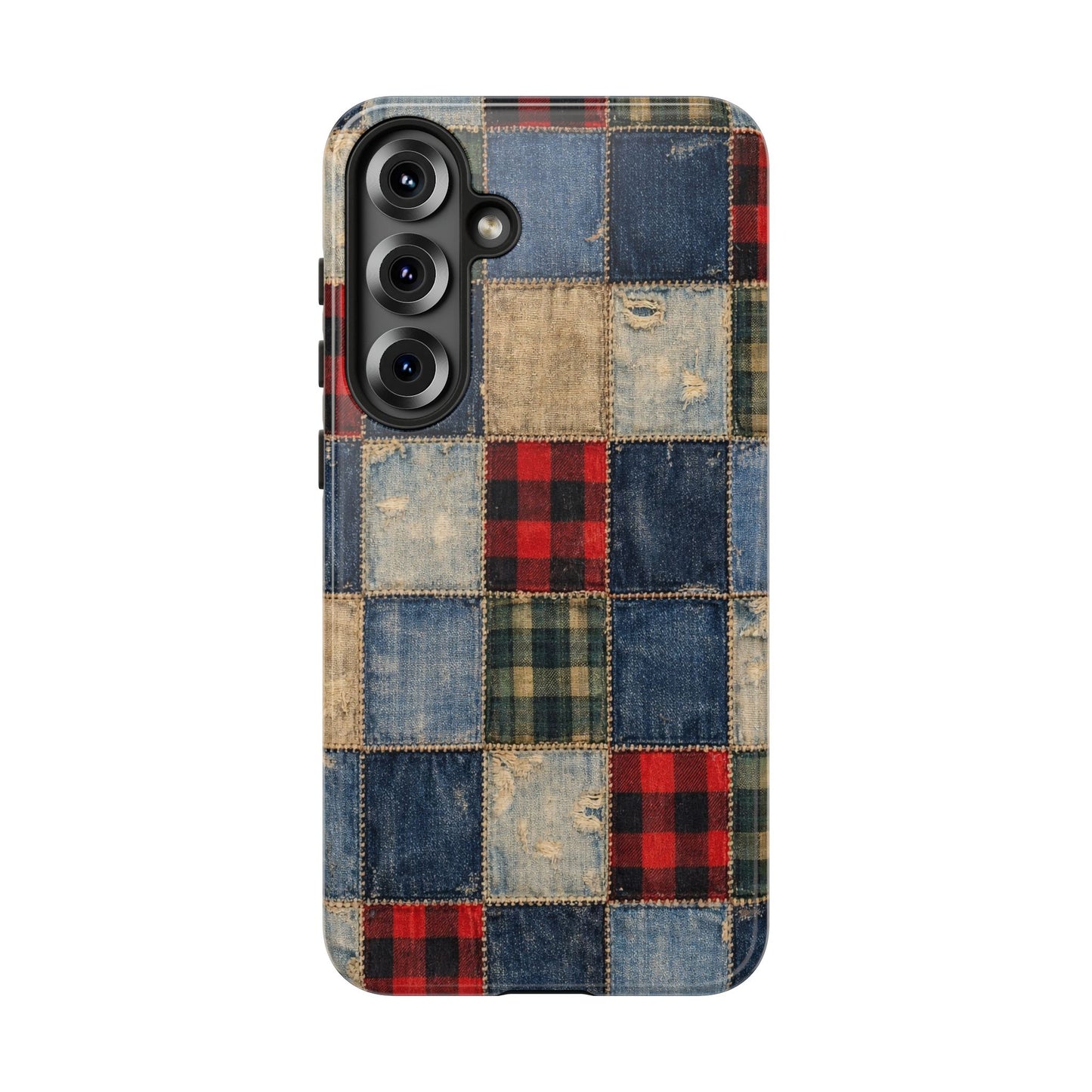 Denim Plaid Patchwork Tough Case