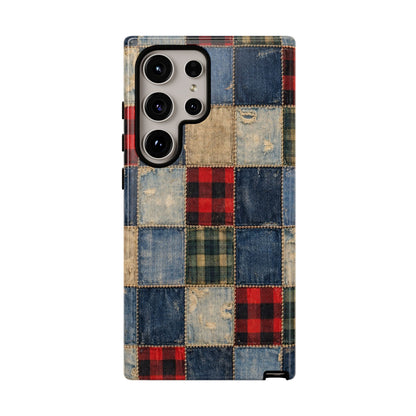 Denim Plaid Patchwork Tough Case