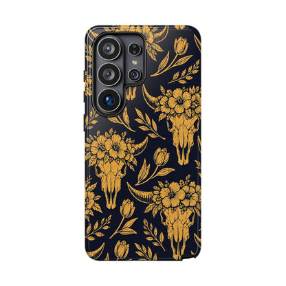 Navy Gold Floral Skulls Tough Case