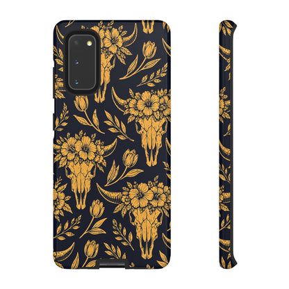 Navy Gold Floral Skulls Tough Case