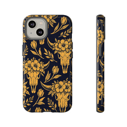 Navy Gold Floral Skulls Tough Case