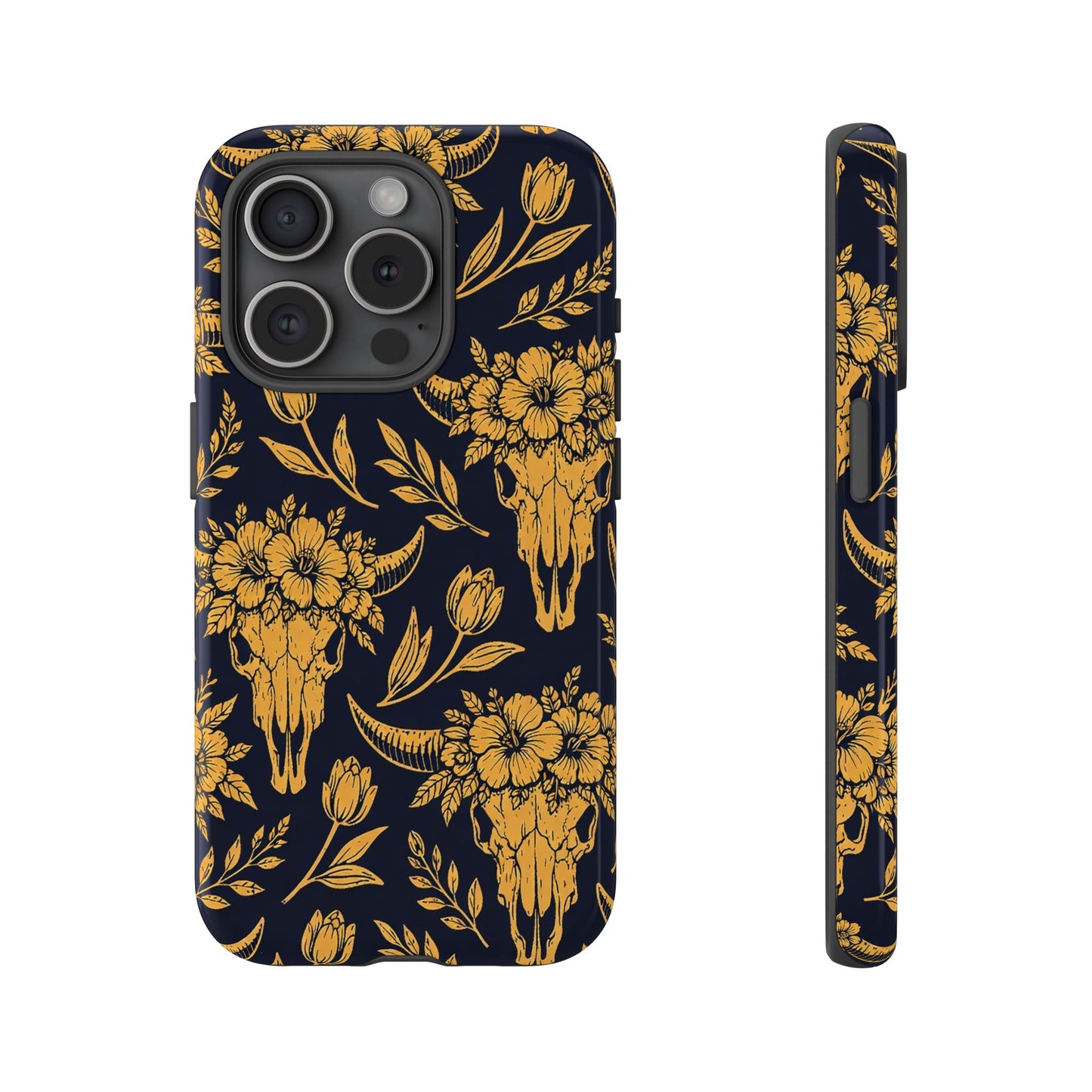 Navy Gold Floral Skulls Tough Case