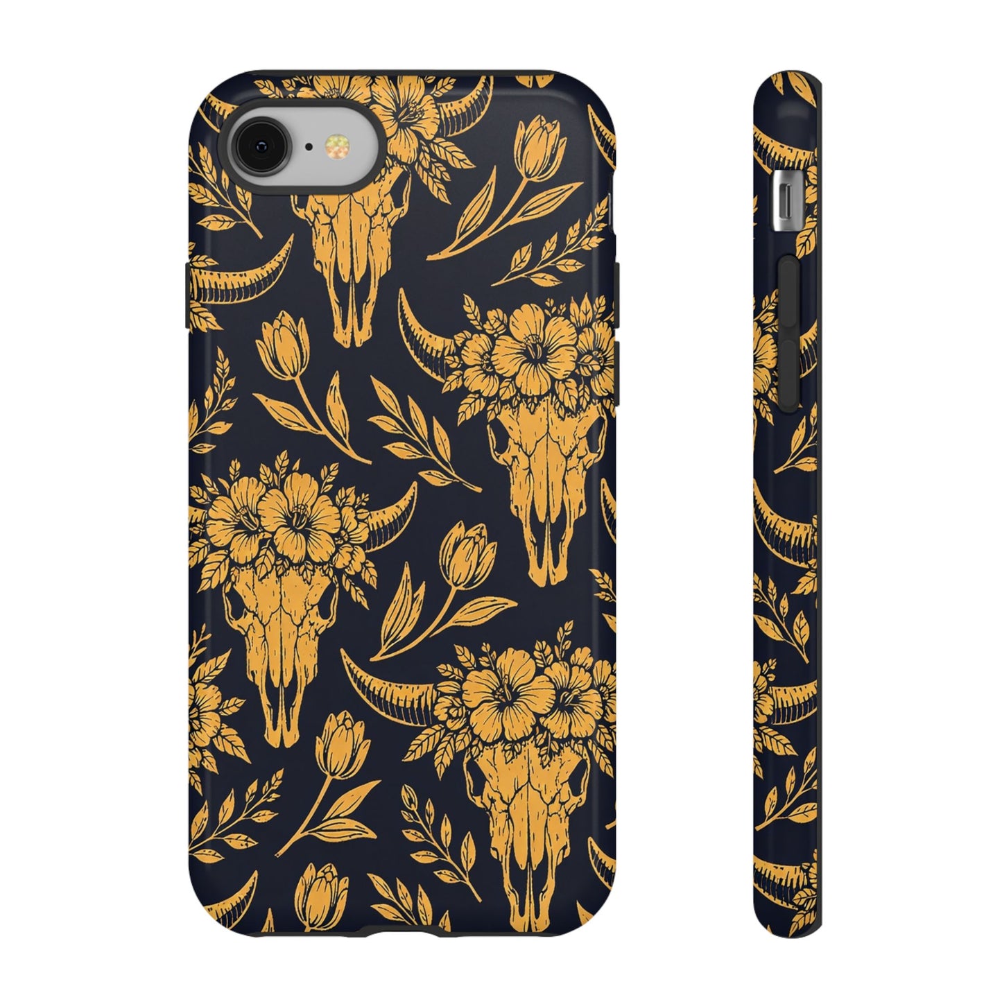 Navy Gold Floral Skulls Tough Case