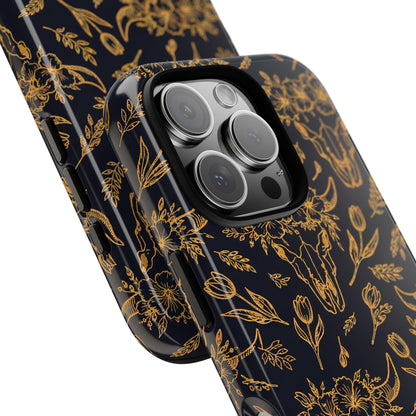 Gold Line Floral Skulls Tough Case