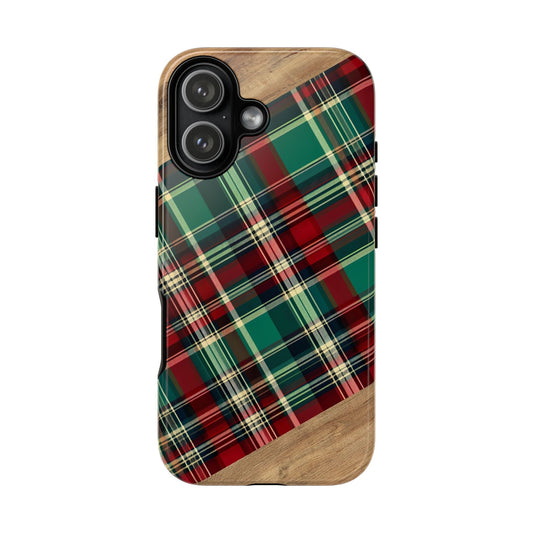 Country Christmas Plaid and Wood Tough Phone Case