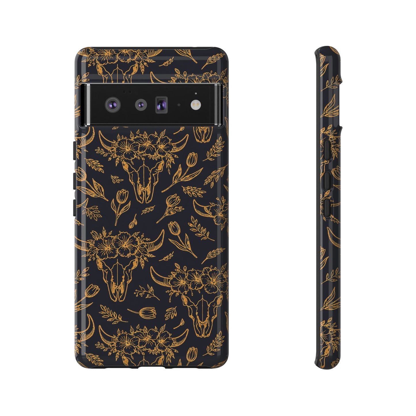 Gold Line Floral Skulls Tough Case