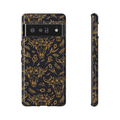 Gold Line Floral Skulls Tough Case