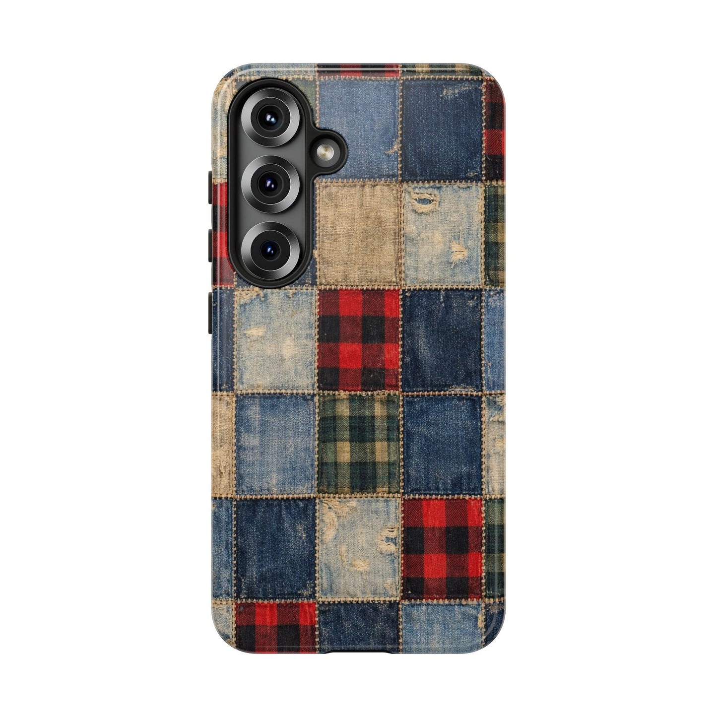Denim Plaid Patchwork Tough Case