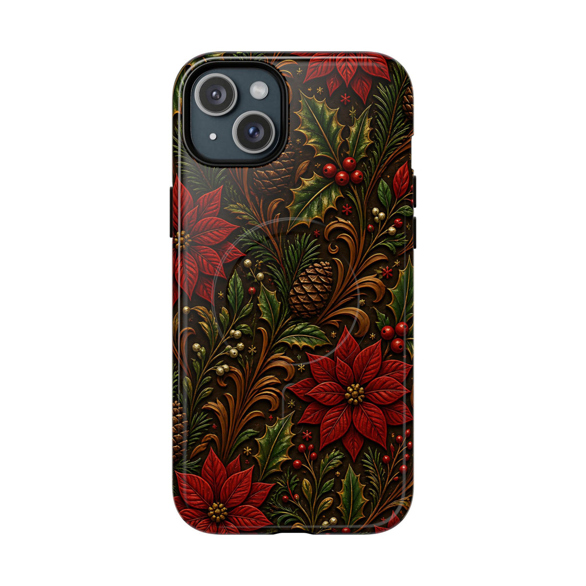 Carved Christmas Holly Magnetic Case
