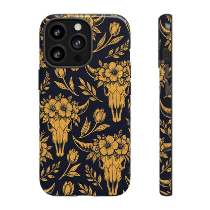 Navy Gold Floral Skulls Tough Case