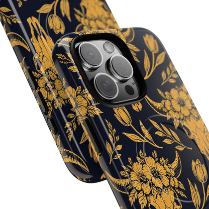 Navy Gold Floral Skulls Magnetic Case