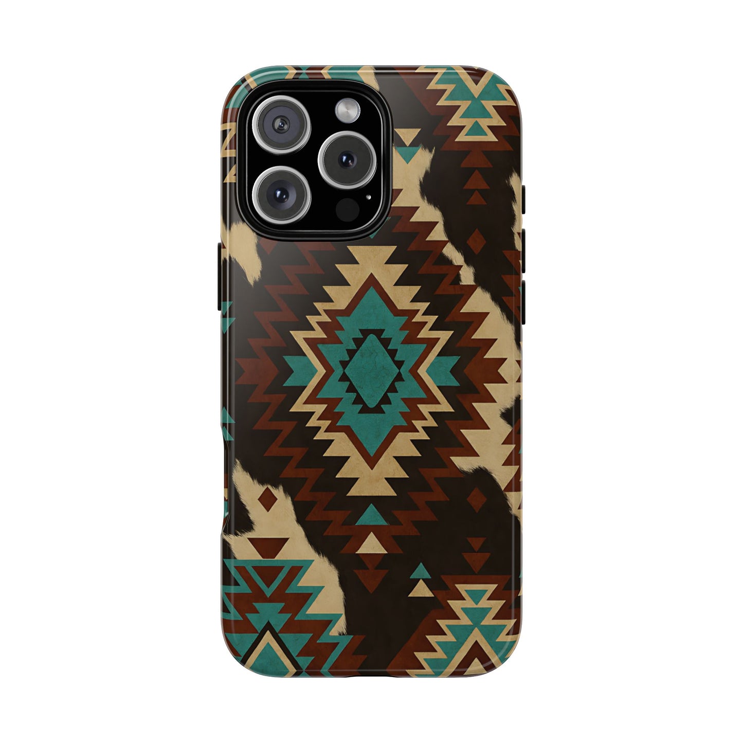 Turquoise Aztec + Cowhide Tough Phone Case
