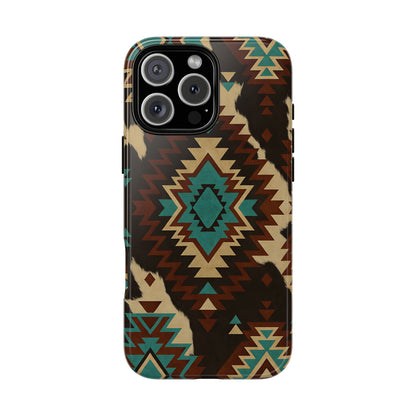 Turquoise Aztec + Cowhide Tough Phone Case
