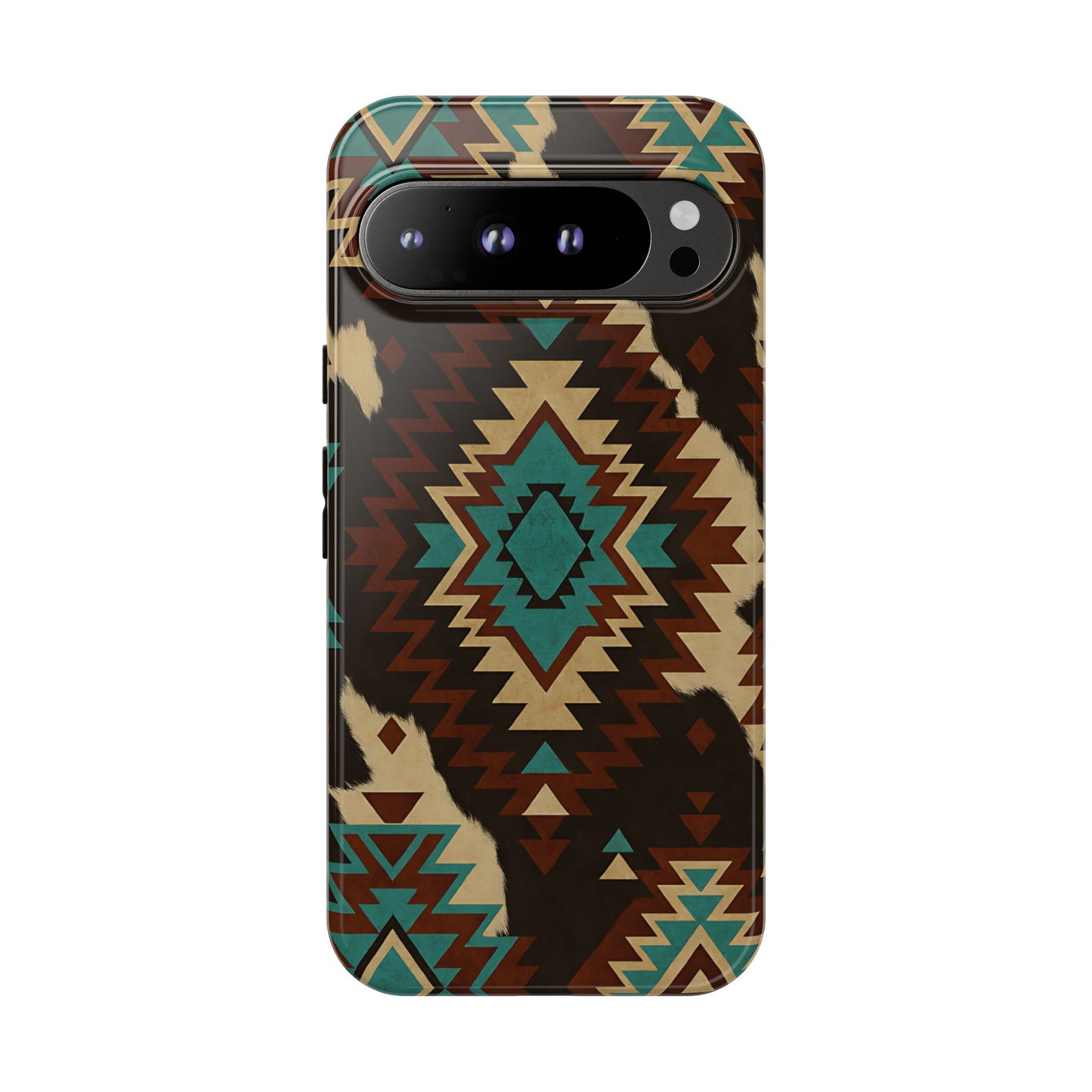 Turquoise Aztec + Cowhide Tough Phone Case
