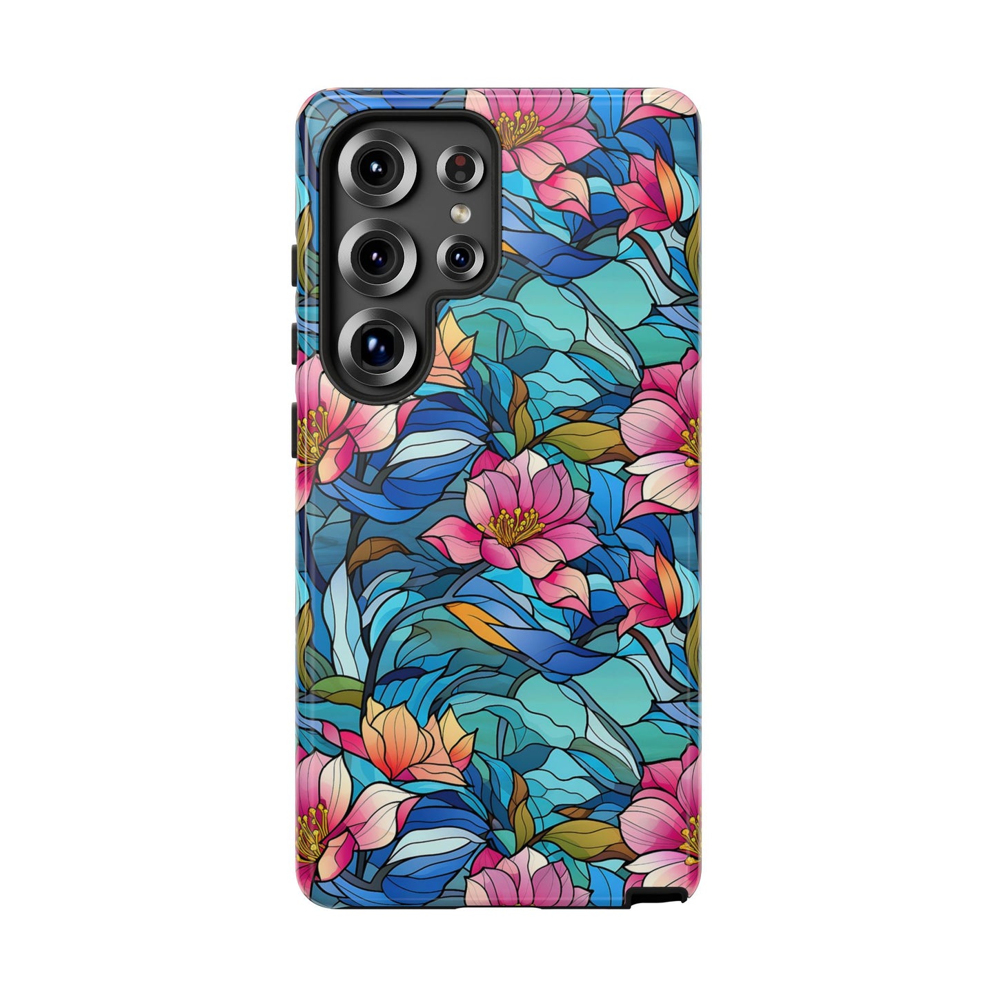 Stained Glass Pink Flowers Tough Phone Case