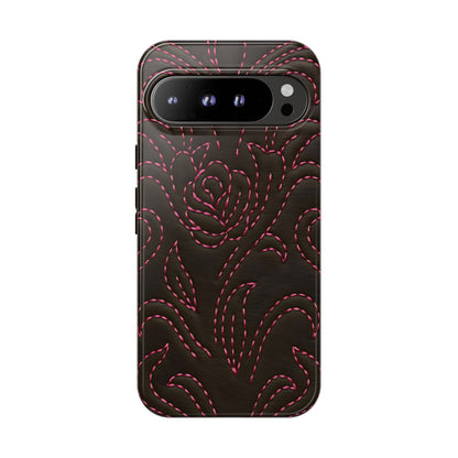 Pink on Black Stitch Tough Phone Case