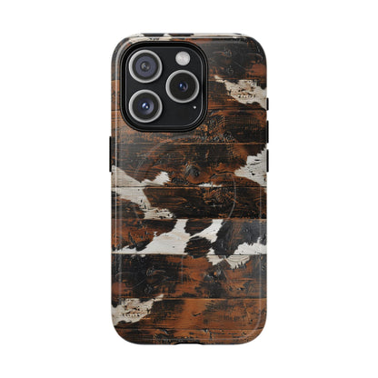 Wooden Cowhide Bull Skull Magnetic Case
