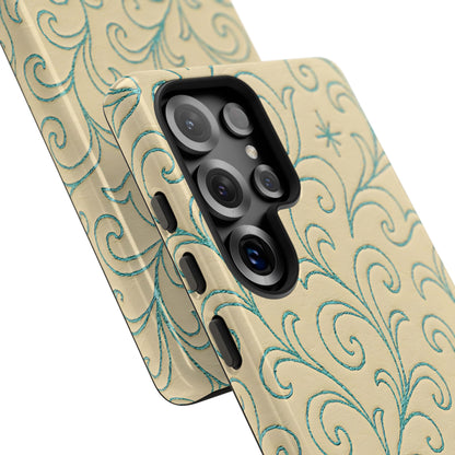 Cream + Turquoise Stitch Tough Case
