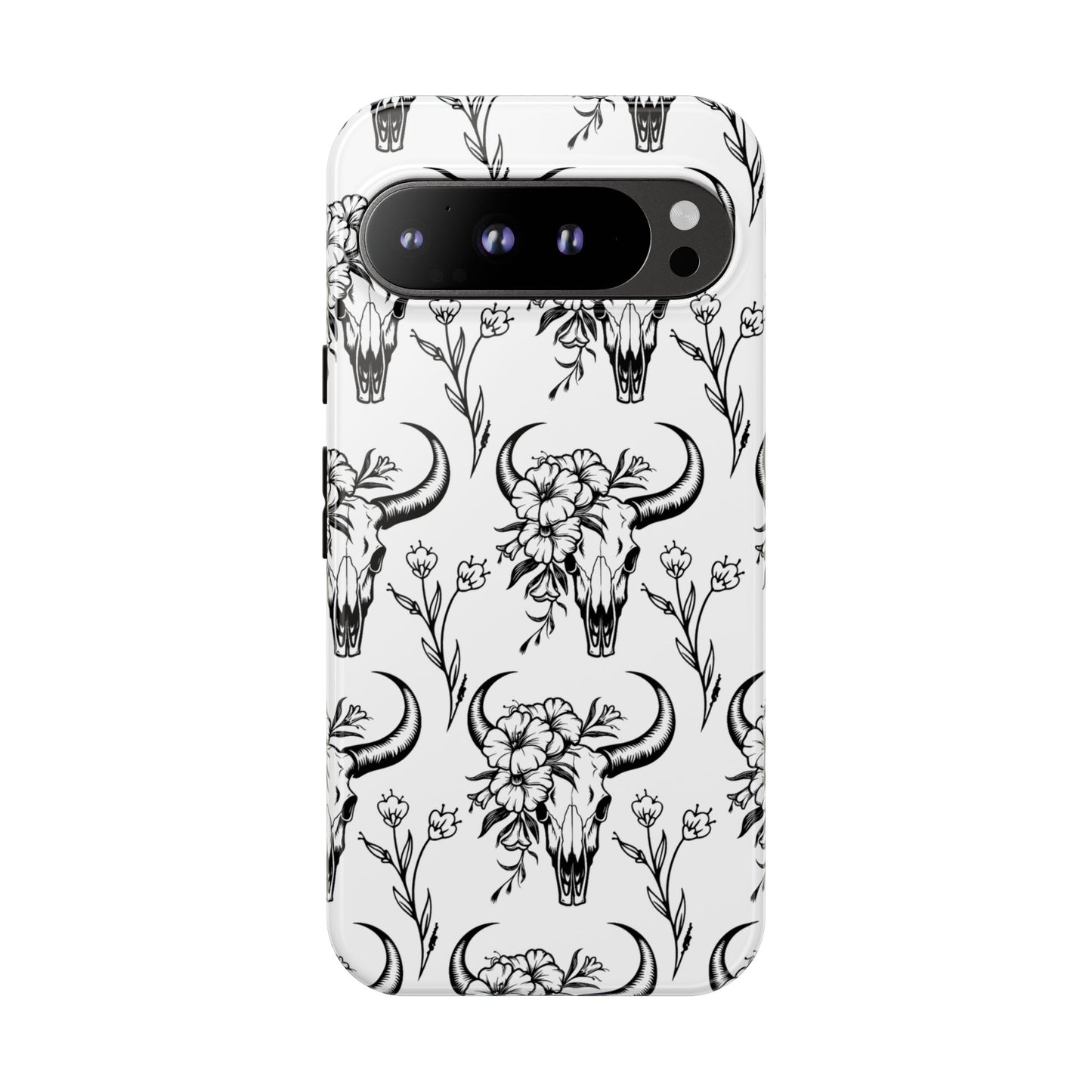 White Floral Skull Tough Phone Case