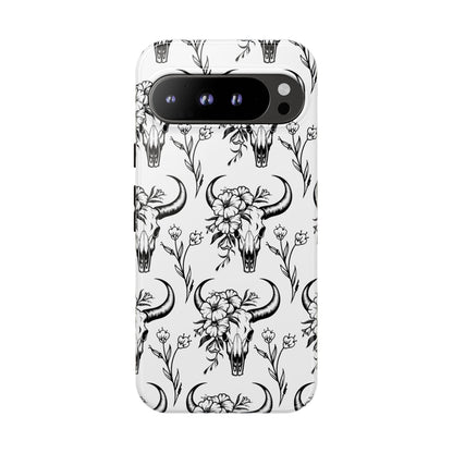 White Floral Skull Tough Phone Case