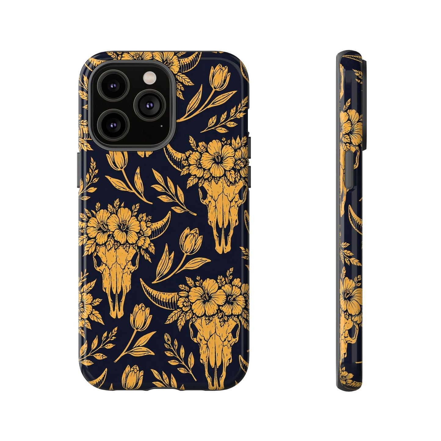 Navy Gold Floral Skulls Tough Case