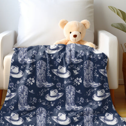 Navy Floral Boots Blanket