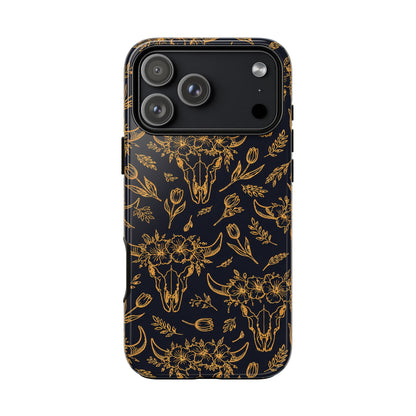Gold Line Floral Skulls Tough Case