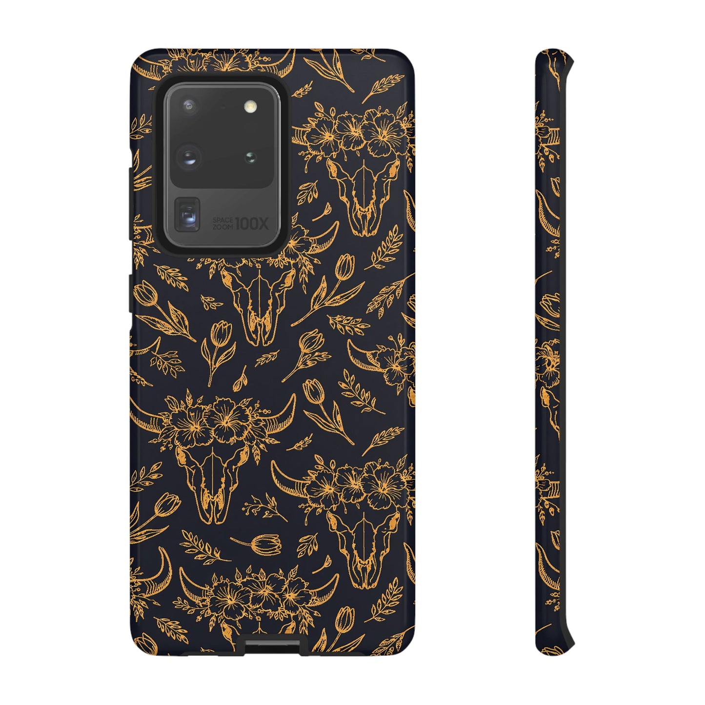 Gold Line Floral Skulls Tough Case