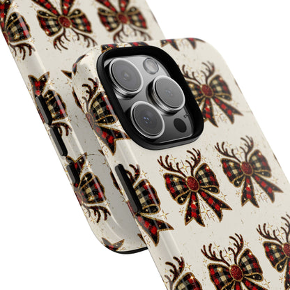 Christmas Antlers + Bows Tough Phone Case