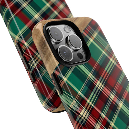 Country Christmas Plaid and Wood Tough Phone Case