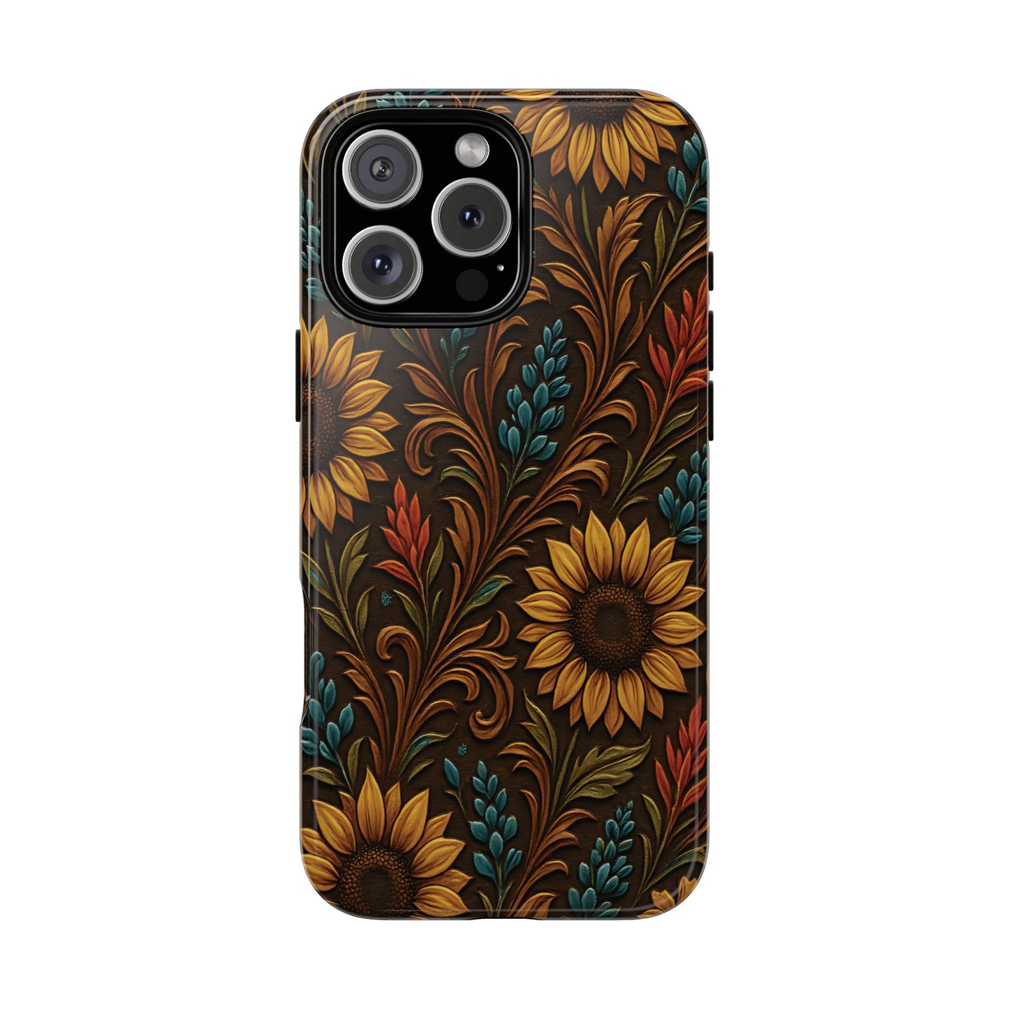 Faux Tooled Western Wildflowers Tough Phone Case