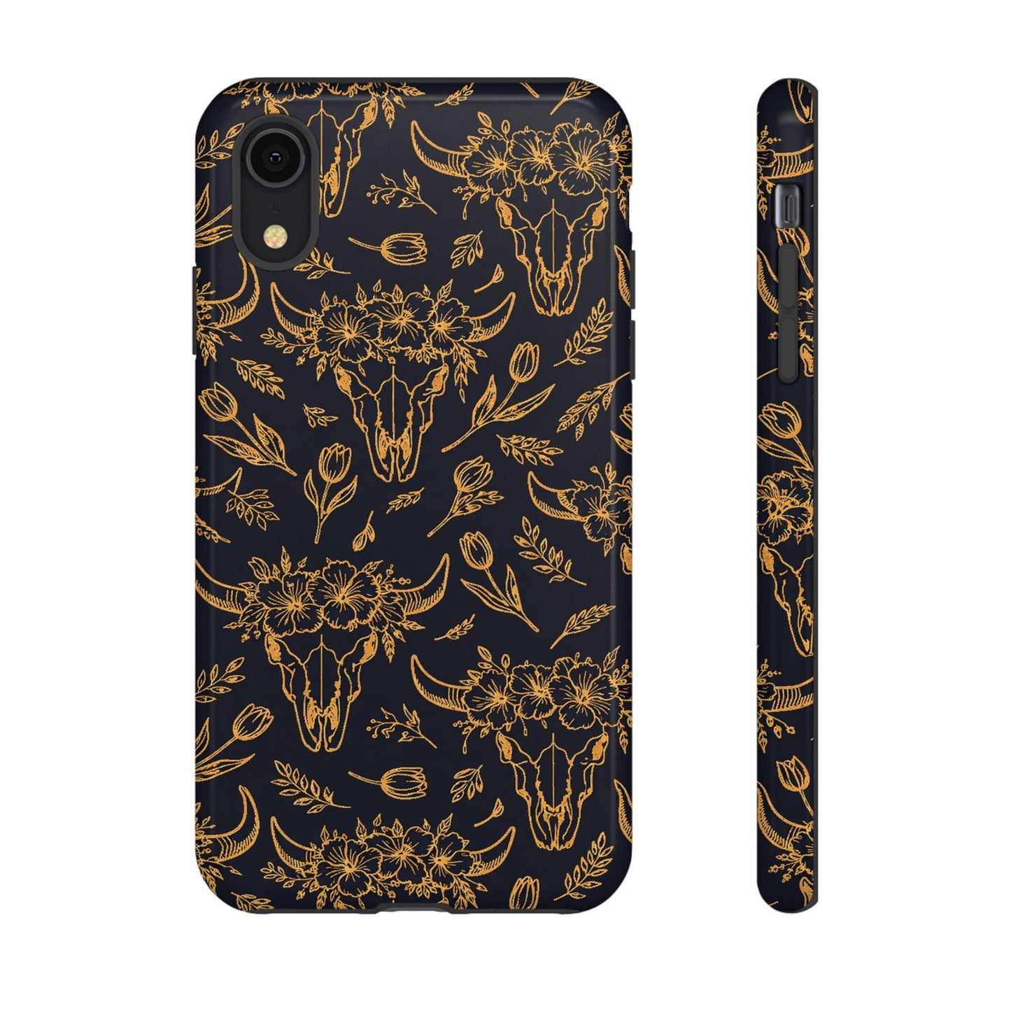 Gold Line Floral Skulls Tough Case