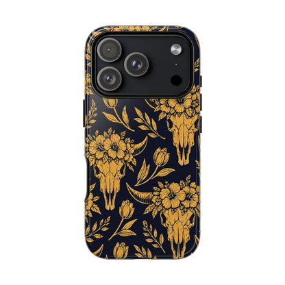 Navy Gold Floral Skulls Tough Case