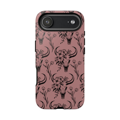 Mauve Floral Skull Tough Phone Case
