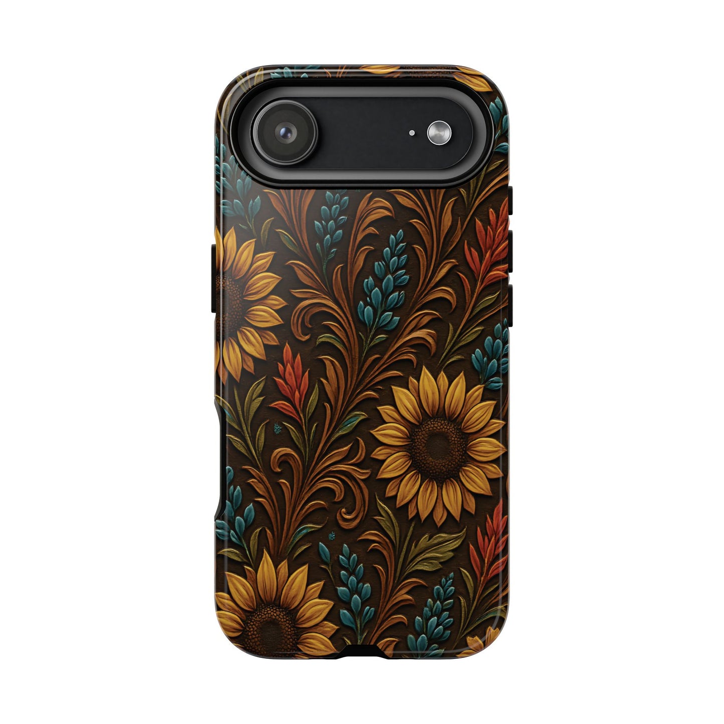 Faux Tooled Western Wildflowers Tough Phone Case