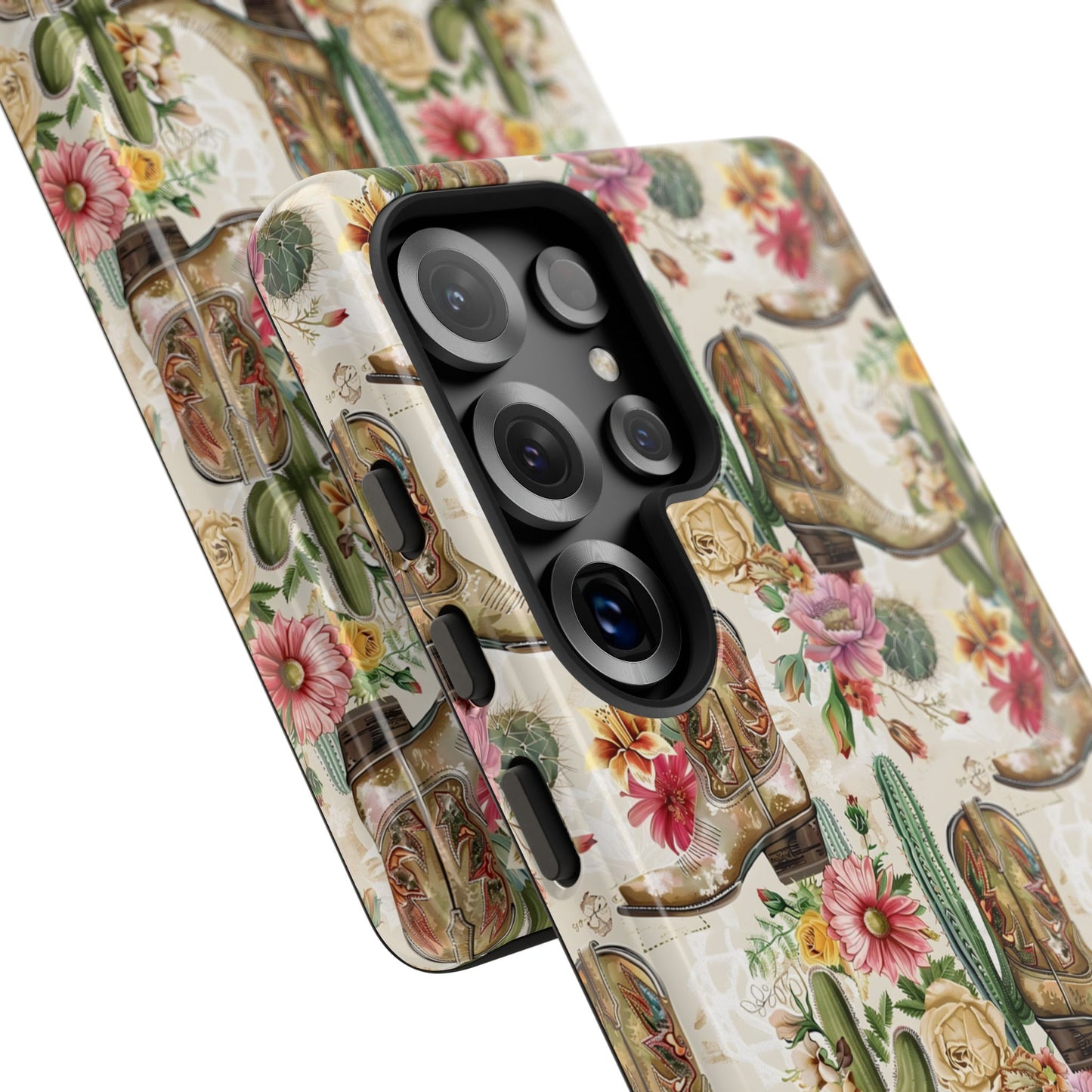 Pink Flowers and Boots Phone Case