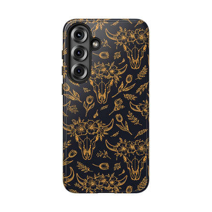 Gold Line Floral Skulls Tough Case