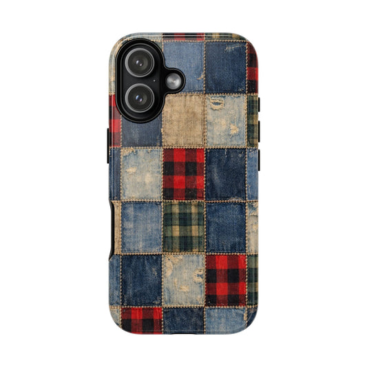 Denim Plaid Patchwork Tough Case
