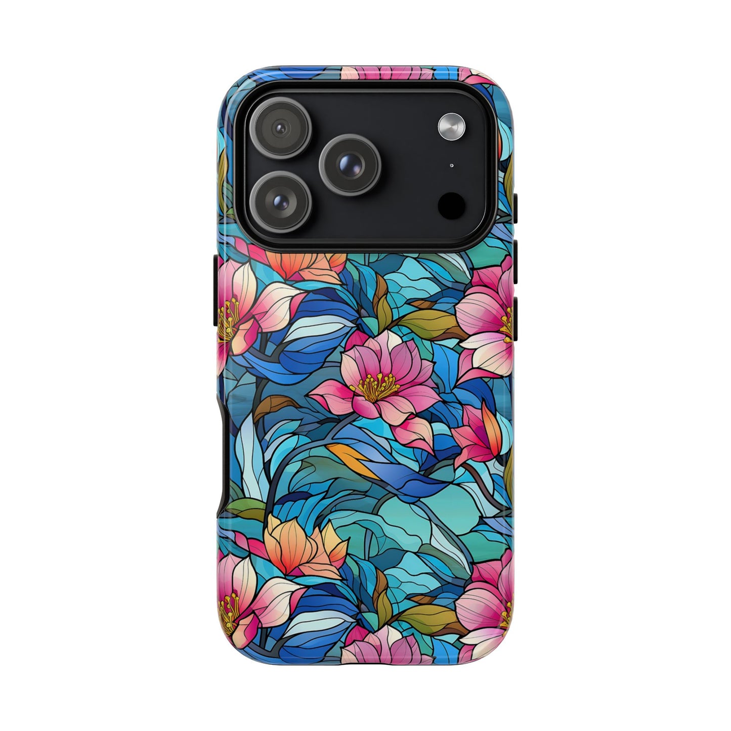 Stained Glass Pink Flowers Tough Phone Case