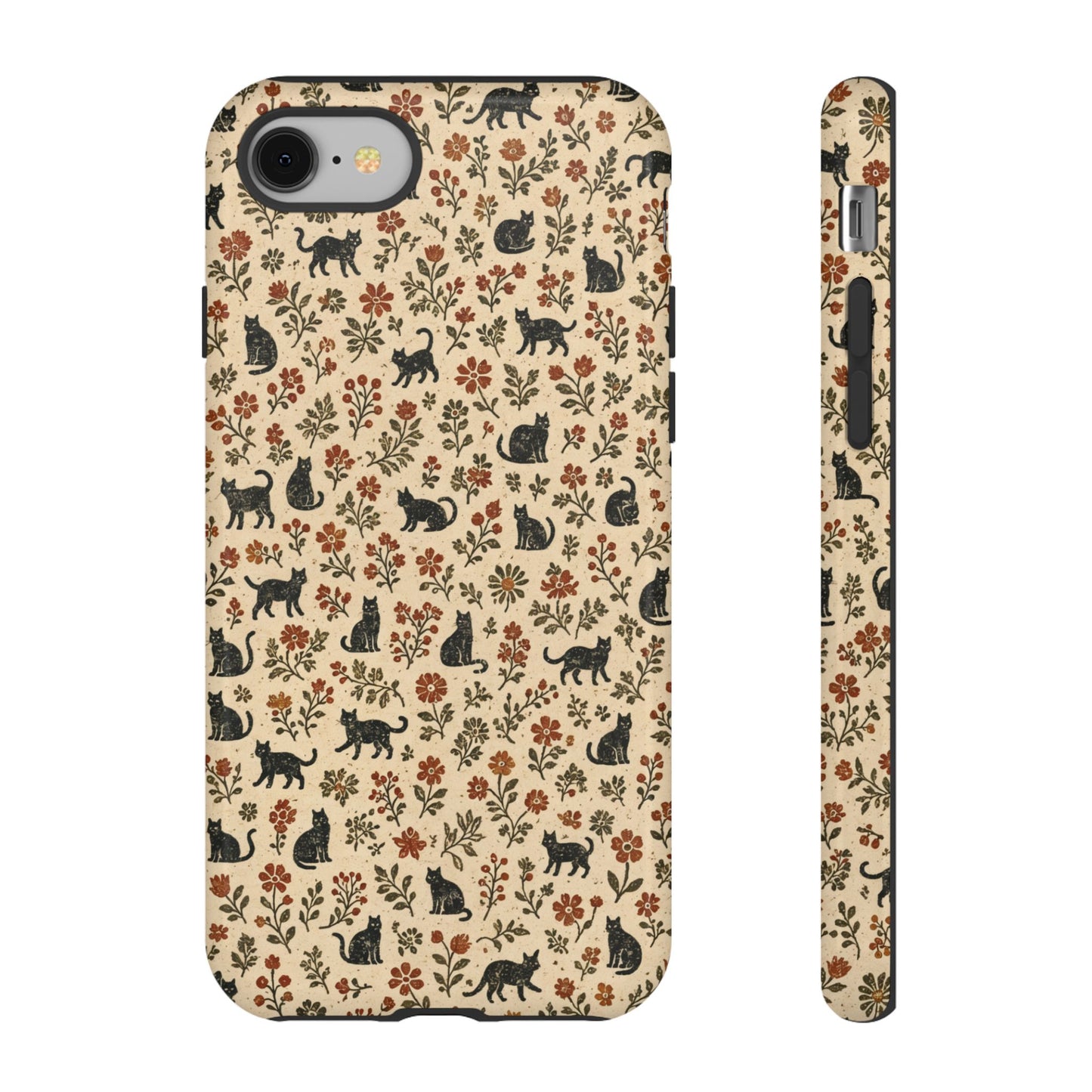Black Cat Floral Tough Case