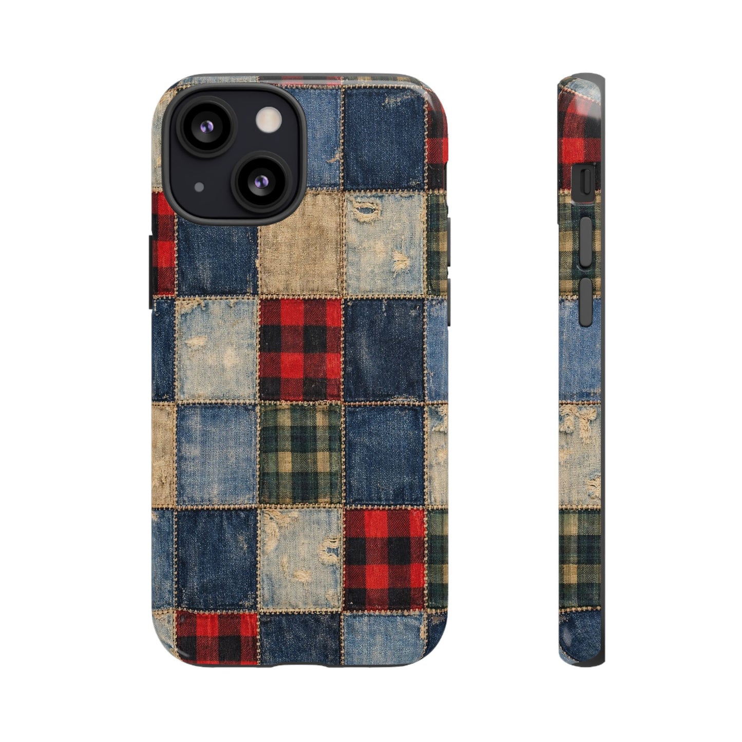 Denim Plaid Patchwork Tough Case