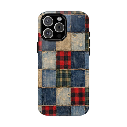 Denim Plaid Patchwork Tough Case