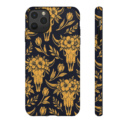 Navy Gold Floral Skulls Tough Case