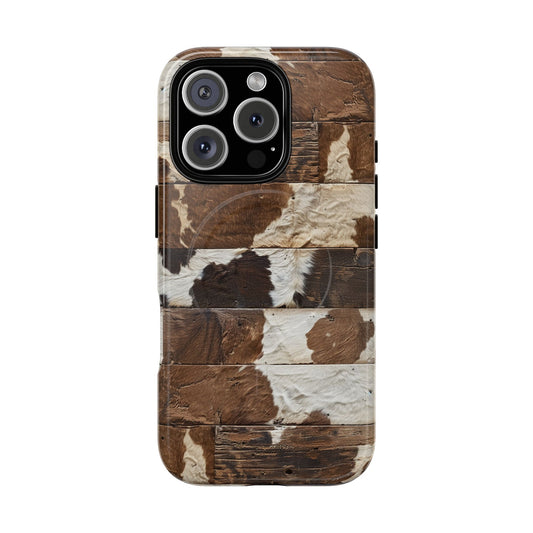 Brown Wooden Cowhide Magnetic Case