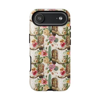 Pink Flowers and Boots Tough Phone Case